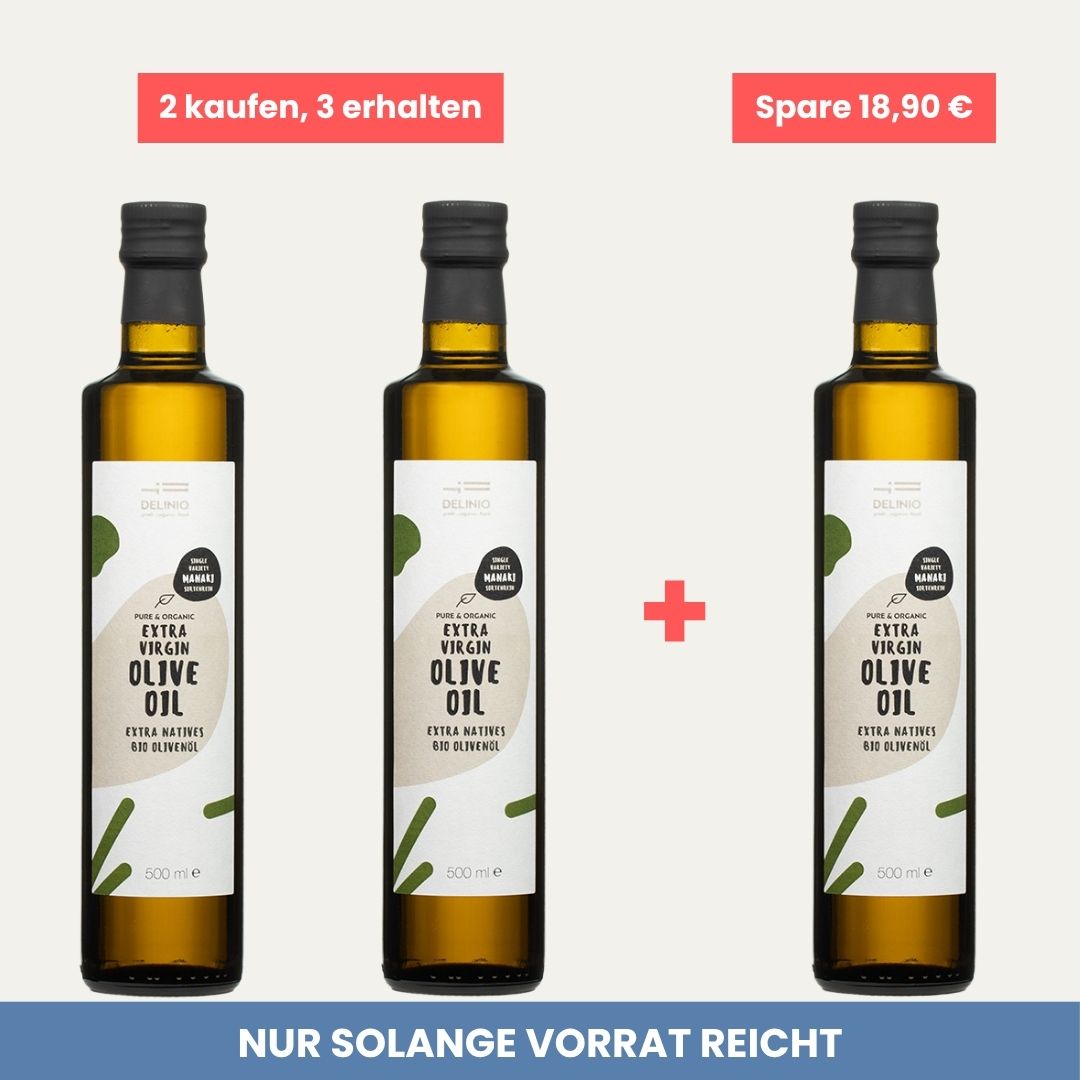 3 x erhalten - nur 2 x kaufen - Extra Natives Bio Olivenöl, MANAKI, 500ml