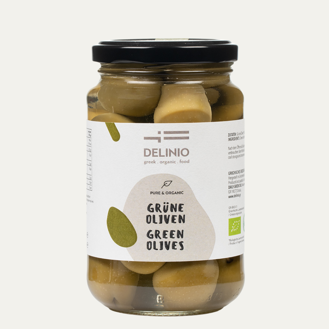 Grüne Bio Oliven, 370 gr Glas