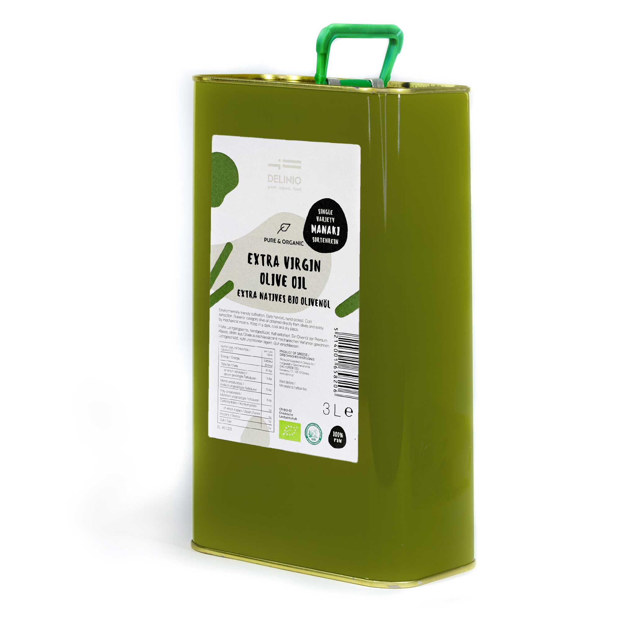 Extra Natives Bio Olivenöl MANAKI, 3 Liter - Early harverst