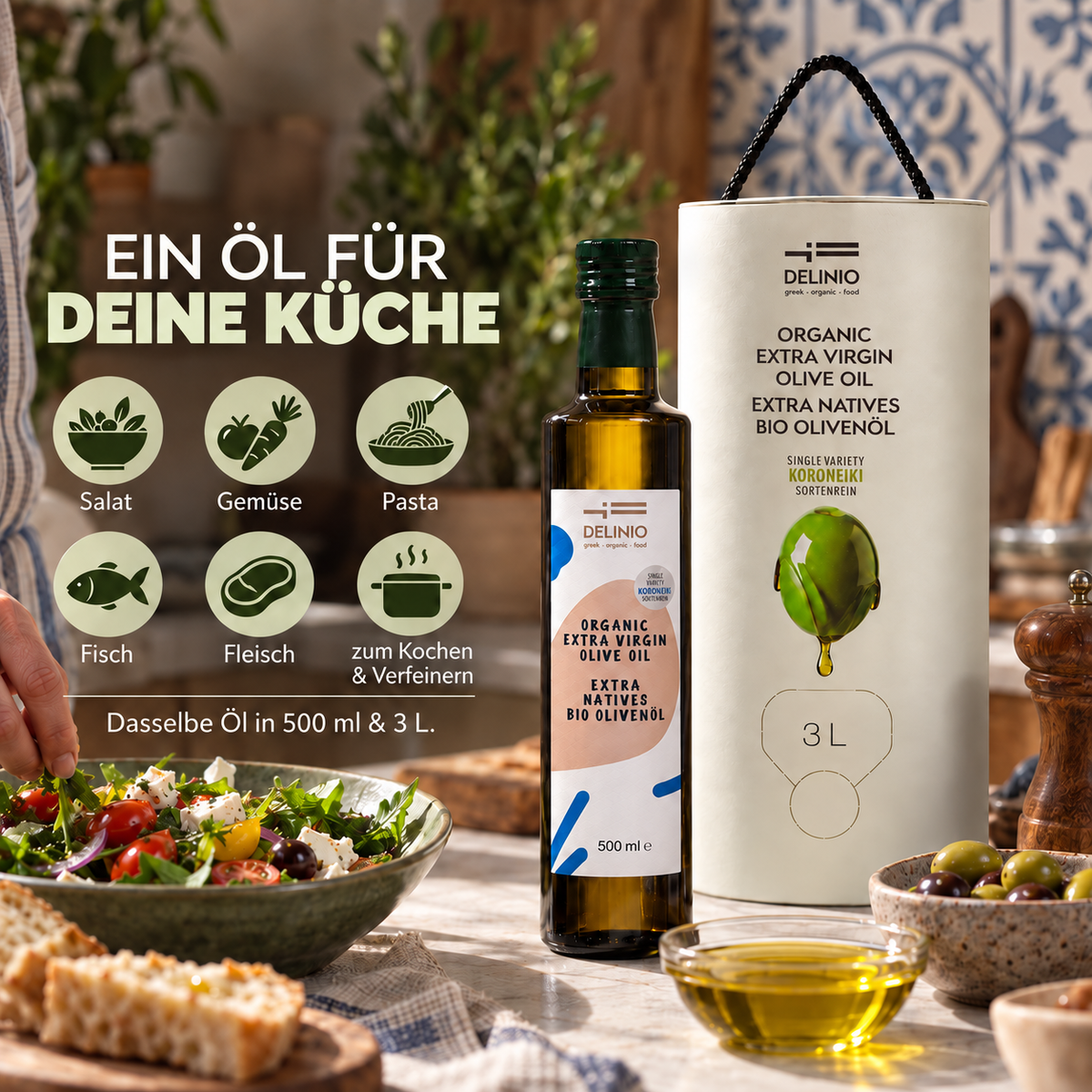 Griechisches Bio-Olivenöl, extra nativ · 3 Liter Vorratsbehälter mit Zapfhahn