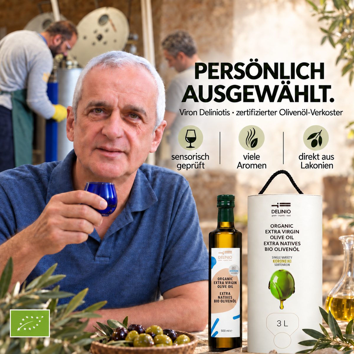 Griechisches Bio-Olivenöl, extra nativ · 3 Liter Vorratsbehälter mit Zapfhahn
