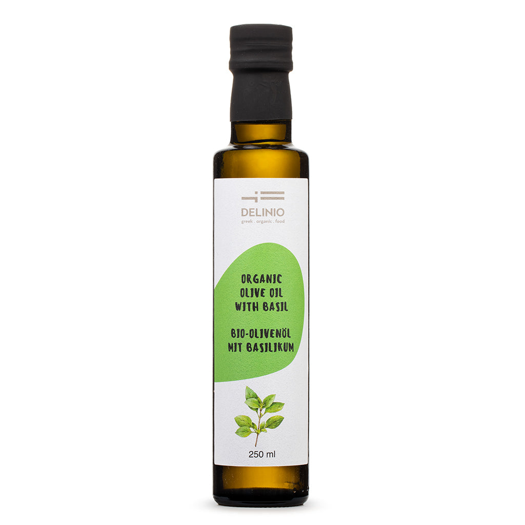 DELINIO Bio-Olivenöl-Edition – Zitrone, Orange, Basilikum & Oregano (4×250 ml)