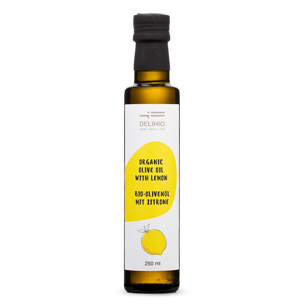 DELINIO Bio-Olivenöl-Edition – Zitrone, Orange, Basilikum & Oregano (4×250 ml)