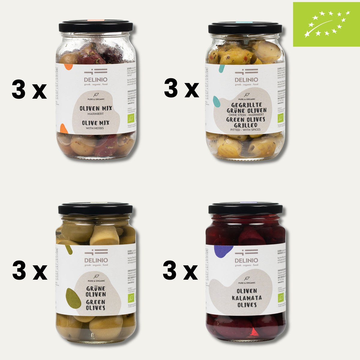 Bio Oliven-Starterpaket 4 Sorten á 3 Gläser