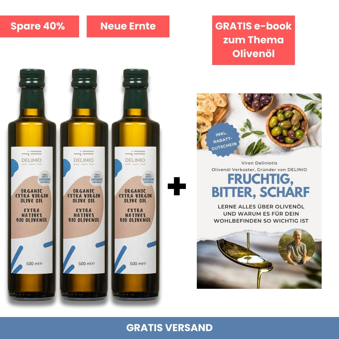 3 x 500ml Extra Natives Bio Olivenöl, KORONEIKI