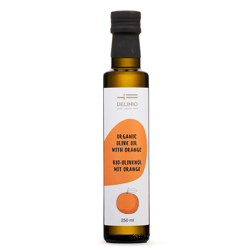 DELINIO Bio-Olivenöl-Edition – Zitrone, Orange, Basilikum & Oregano (4×250 ml)