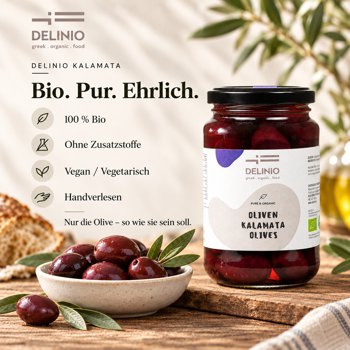 Kalamata Bio - Oliven, 370 gr Glas