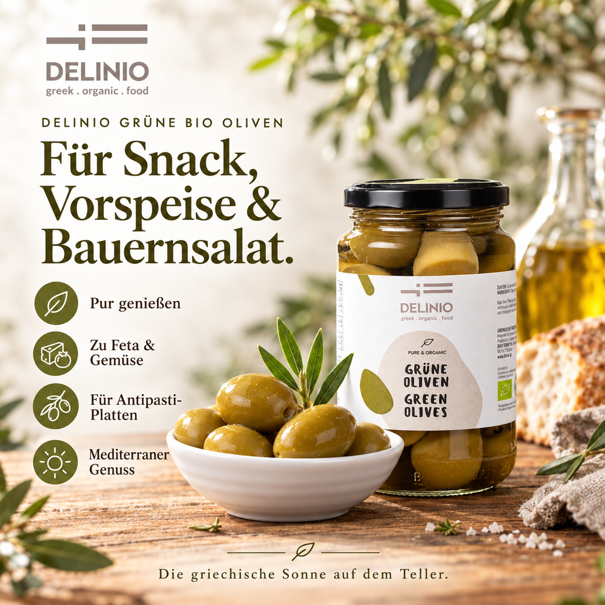 Grüne Bio Oliven, 370 gr Glas