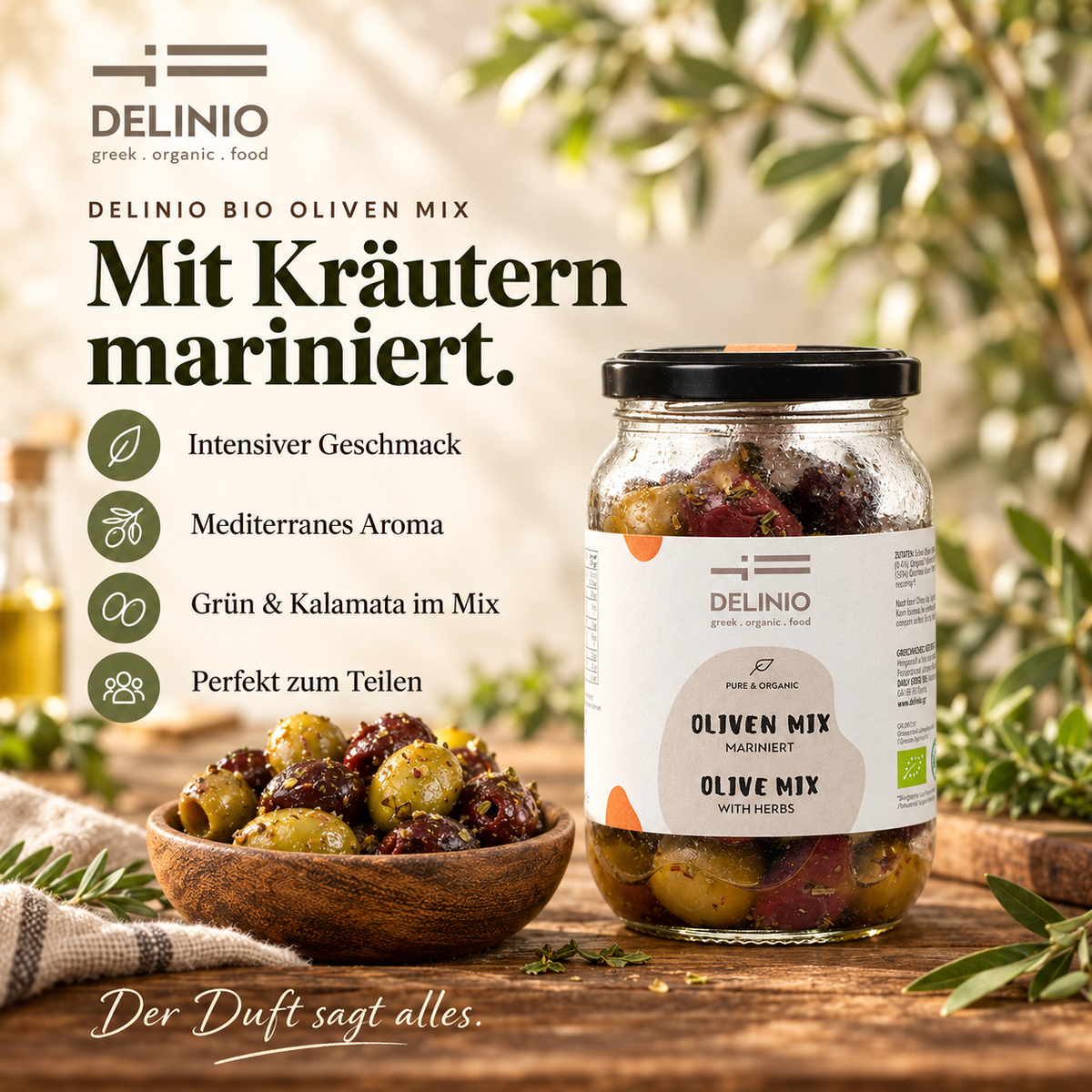 Bio Oliven Mix, mariniert, 370 gr Glas