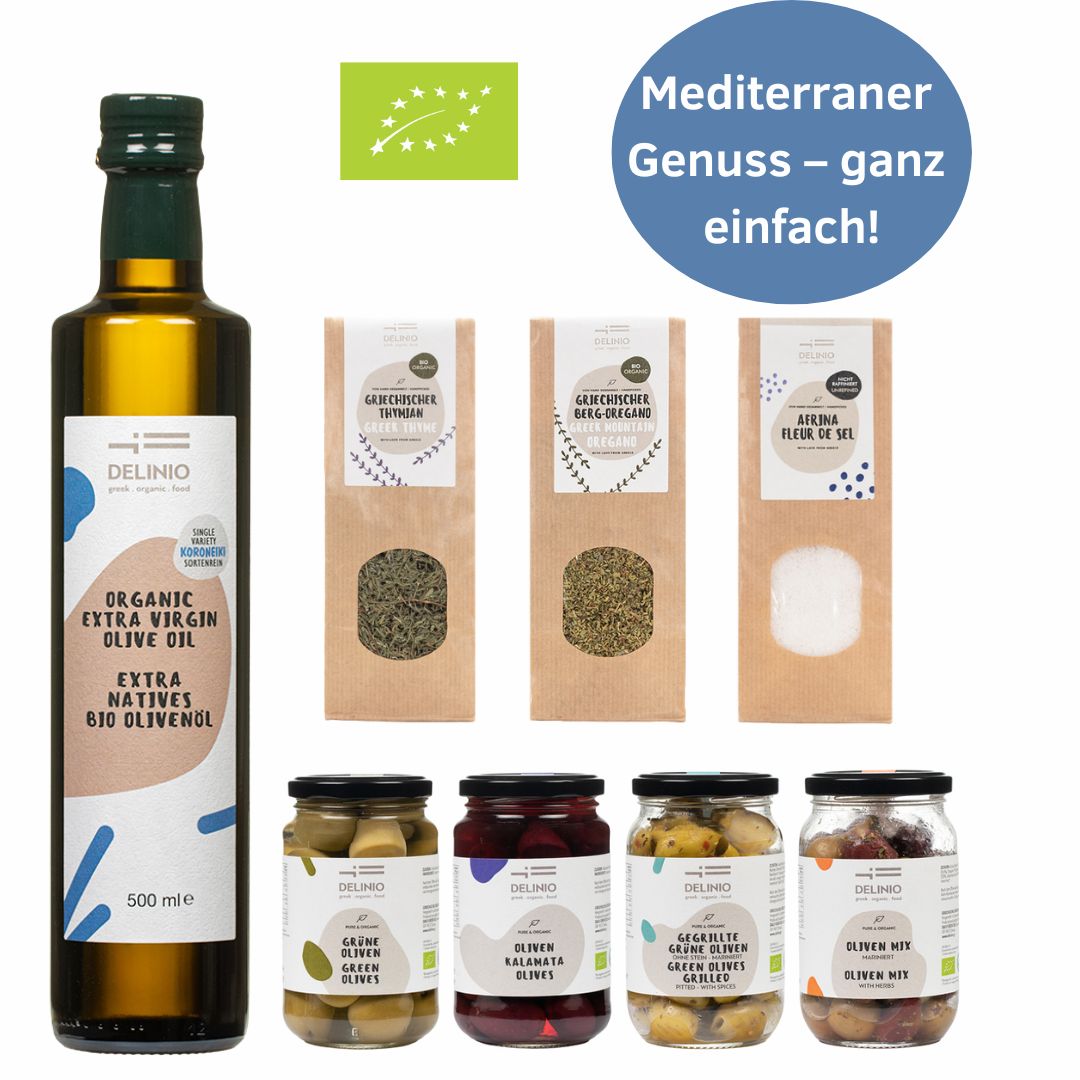 DELINIO Geschmacks-Upgrade-Paket, inkl.  500 ml Bio Olivenöl/ 8 Produkte