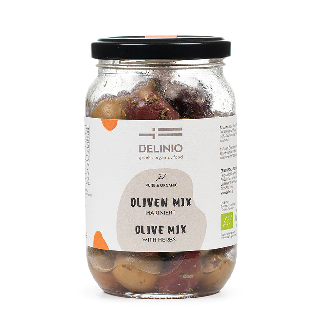 Bio Oliven Mix, mariniert, 370 gr Glas / 1 Kg Tüte