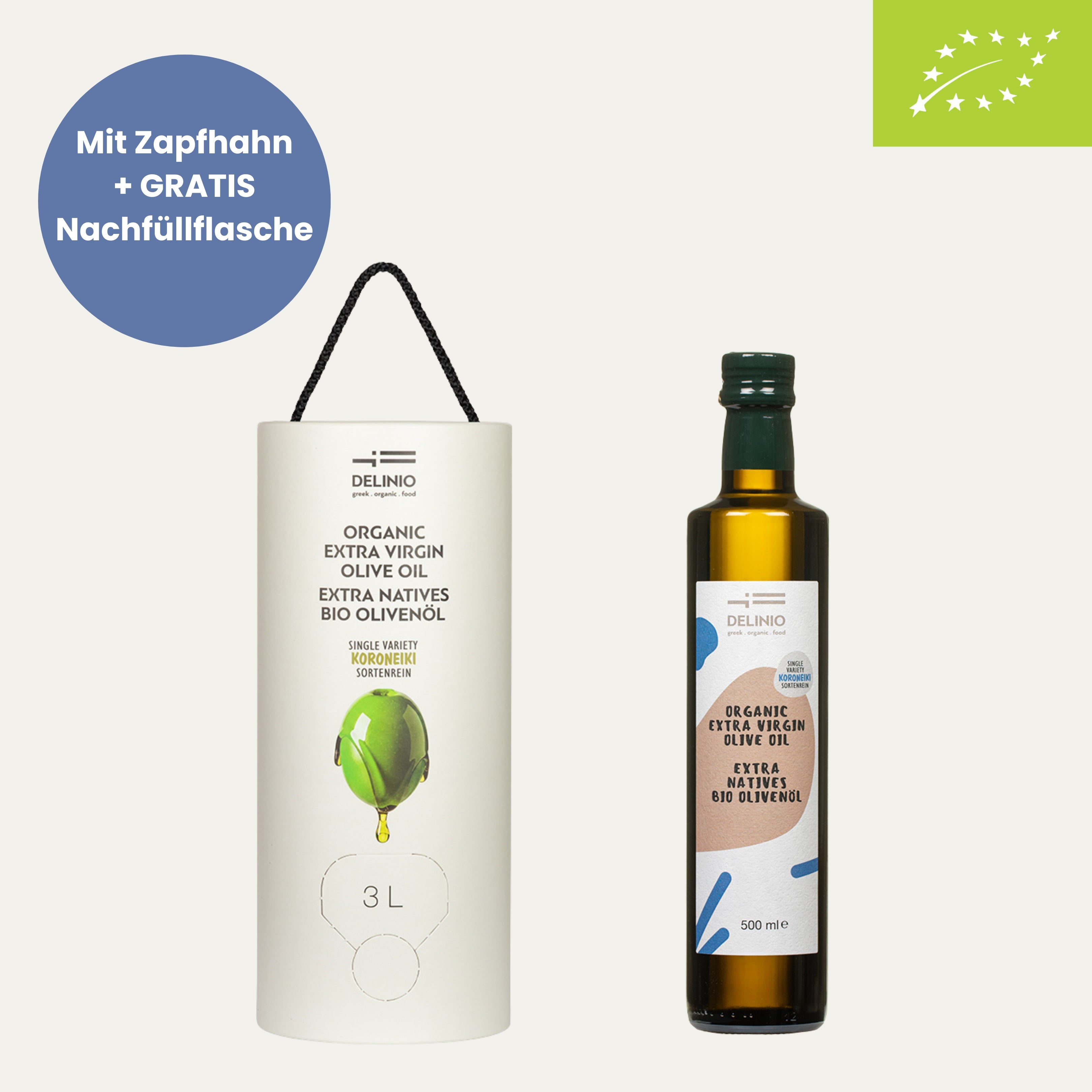 Olivenöl-Jahresvorrat: 3L Vorratsbehälter + 500ml Flasche gratis