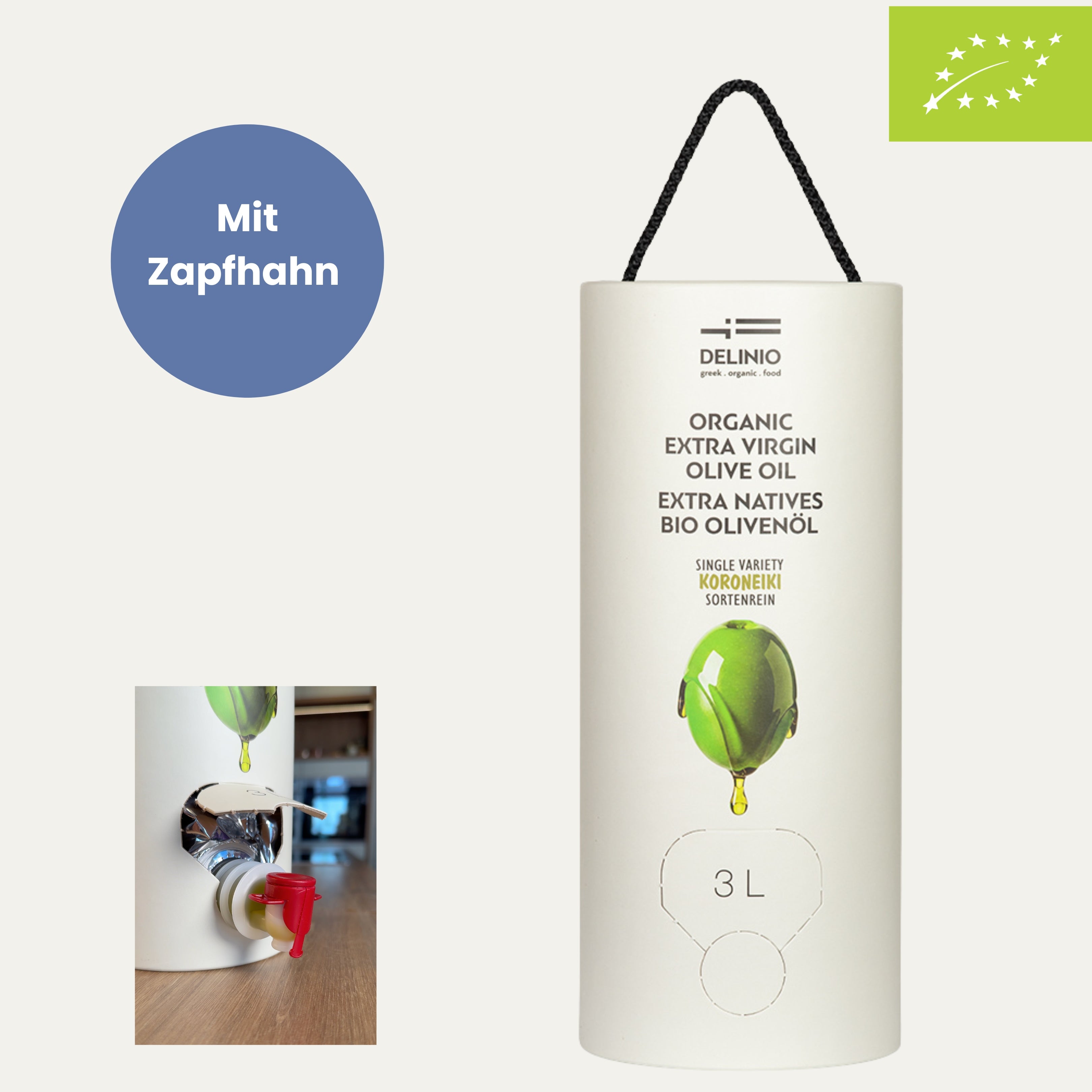 Griechisches Bio-Olivenöl · 3 Liter Vorratsbehälter mit Zapfhahn
