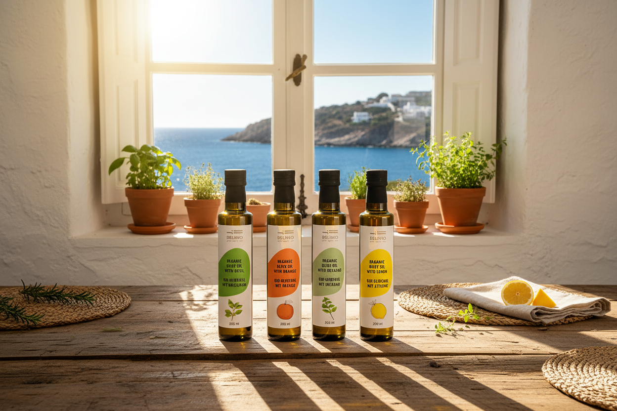 Extra Natives Bio Olivenöl MANAKI, 3 Liter + 500 ml (+ 4 aromatisierte Öle)