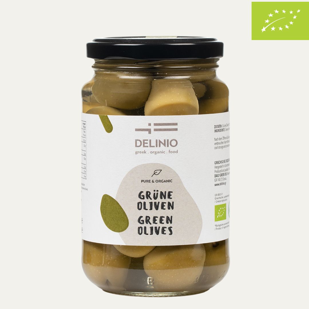 Grüne Bio Oliven, 370 gr Glas