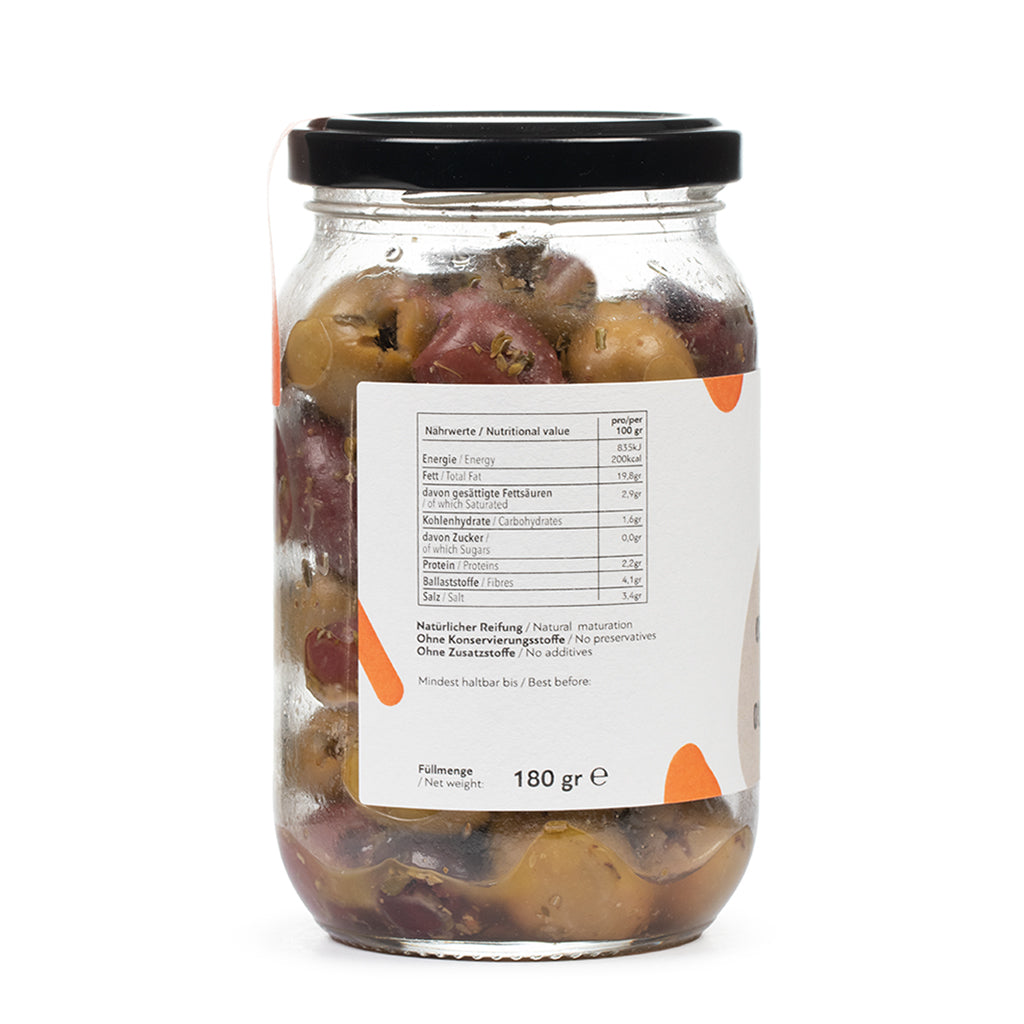 Bio Oliven Mix, mariniert, 370 gr Glas / 1 Kg Tüte